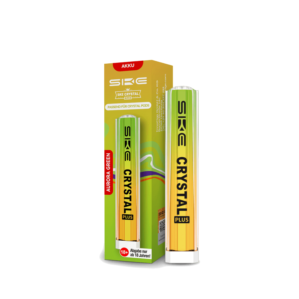 Crystal Plus Basisgerät in Aurora Green, jugendlich-frisches Design in Grün und Gelb, perfekt für energiegeladene Dampfer.