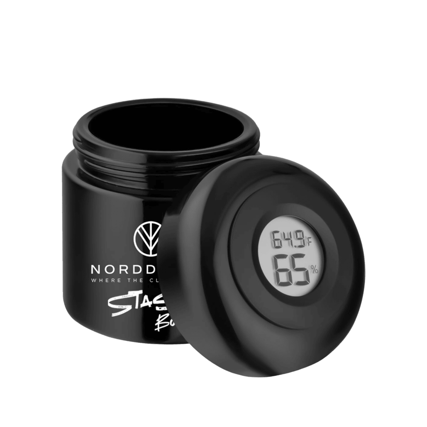 Hochwertige Stash Box aus Mironglas von Norddampf, ideal für die aromatische Aufbewahrung von Cannabis und Trockenkräutern.
