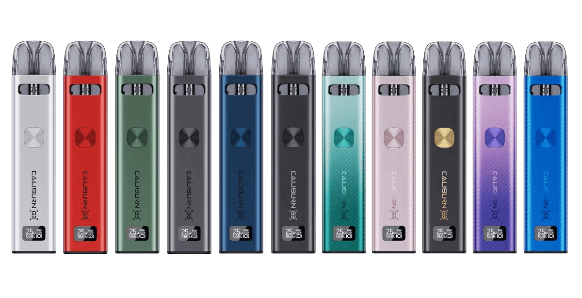 Entdecke die vielfältigen Designs des Uwell Caliburn G3 Kits mit beeindruckendem lila Farbverlauf für deinen kreativen Vaping-Stil.