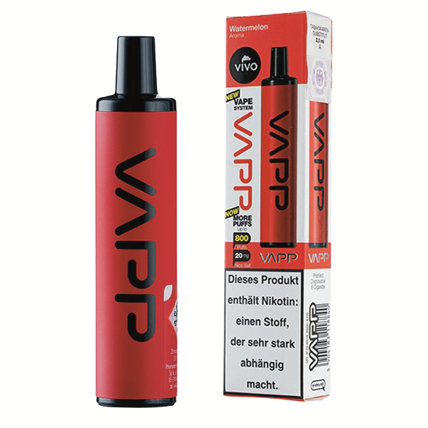 Vivo Vapp 800 mit Wassermelonen-Geschmack, ideal für den Sommer. Entdecke den süßen, erfrischenden Vape-Genuss jetzt!