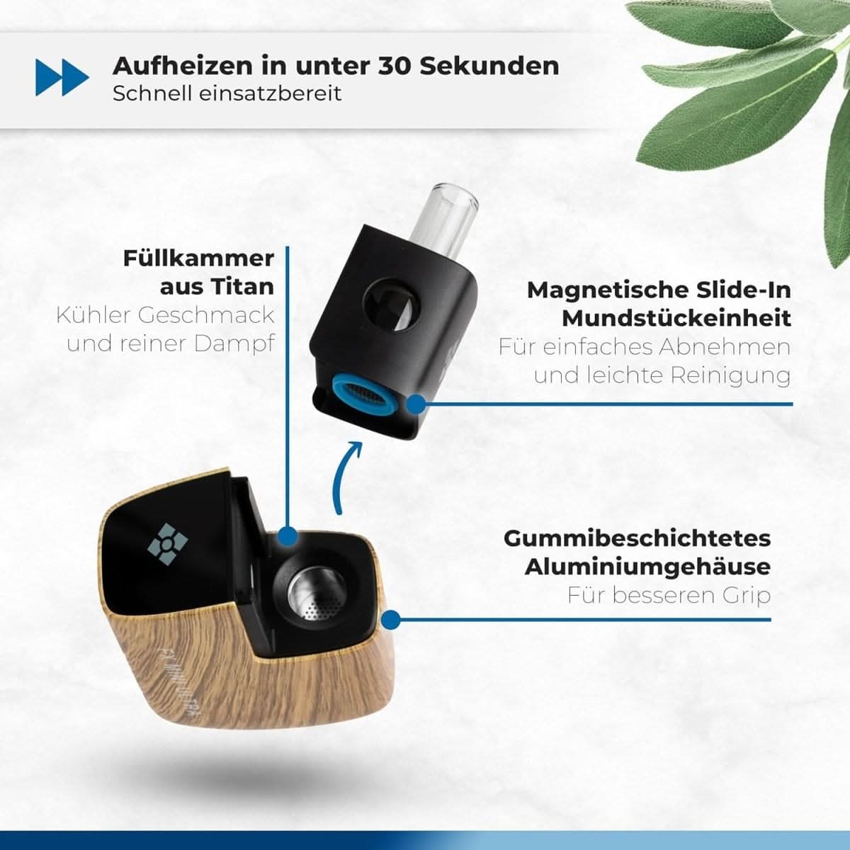 Entdecke den FX Mini Ultra Vaporizer - Echtholz: Innovatives Design mit Titan-Füllkammer und Slide-In Mundstück für reinen Dampf.