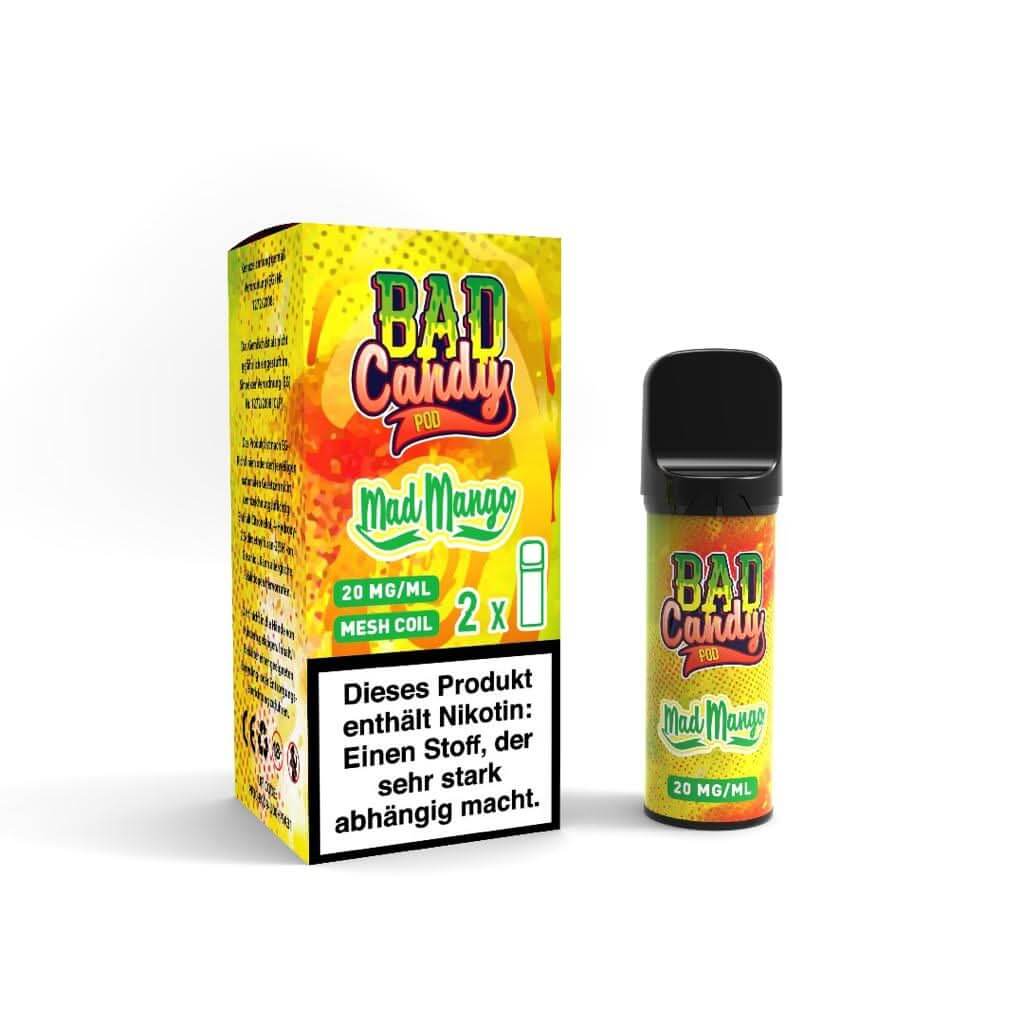 Bad Candy Pod Mad Mango: Erlebe den saftigen Mango-Geschmack mit diesem 2er Set, ideal für fruchtige Aromenliebhaber.