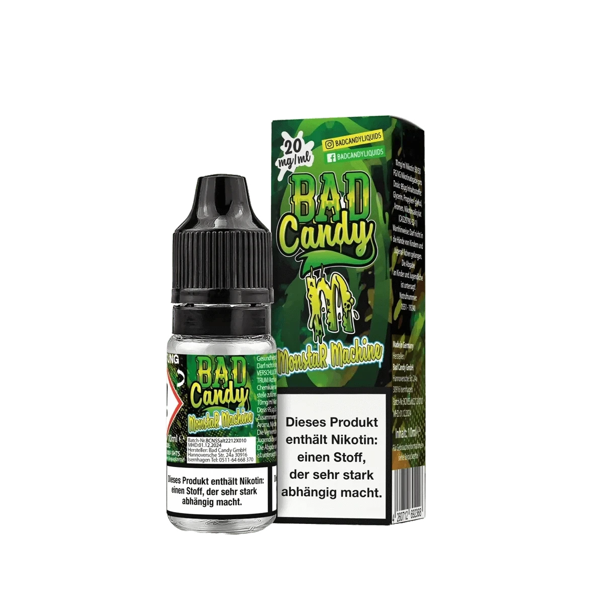 Erlebe mit MonstaR Machine den ultimativen Frische-Kick: Energie trifft Menthol. E-Liquid Flasche und Verpackung im Bild.