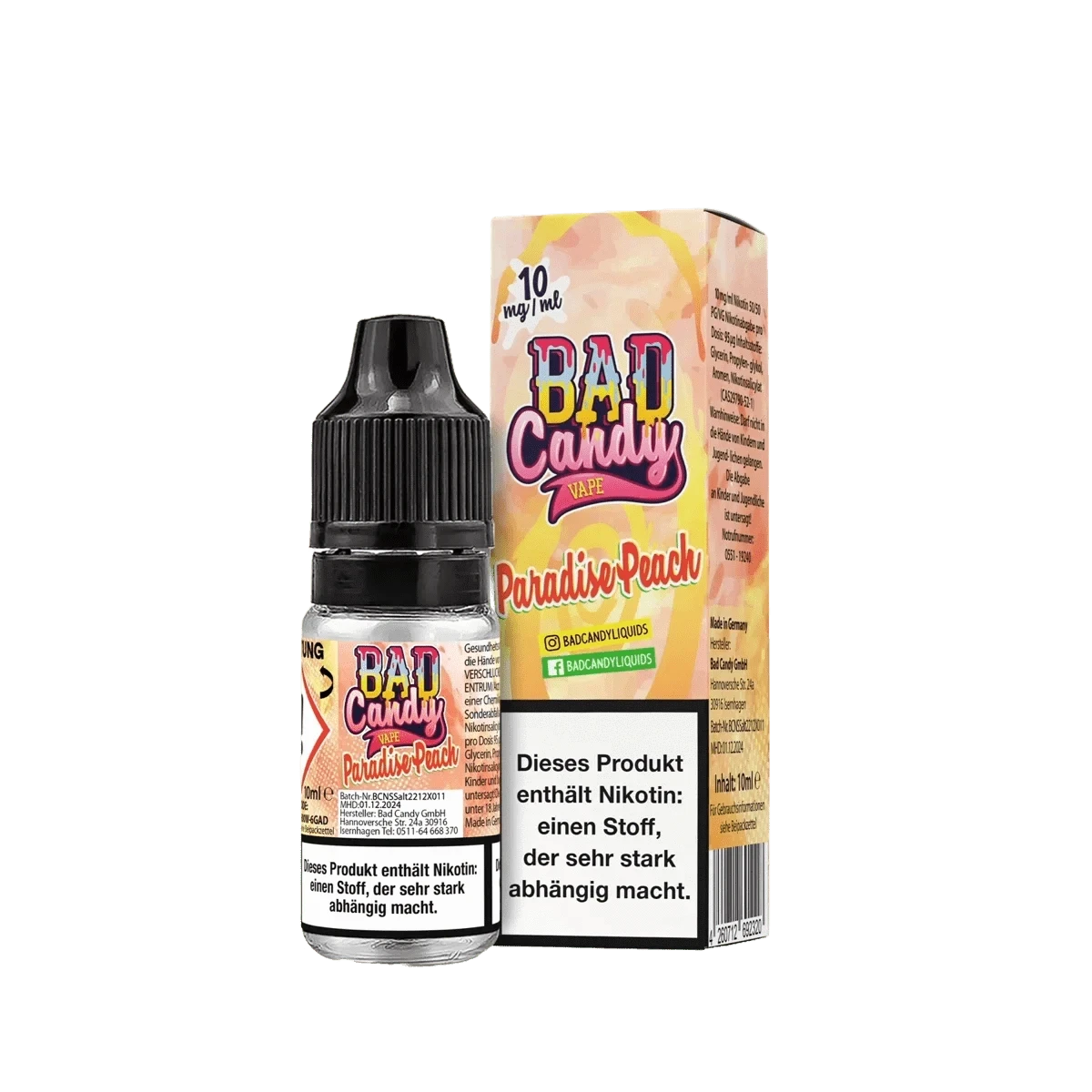 Entdecke Bad Candy Liquid Paradise Peach – fruchtiger Mix aus Pfirsich, Maracuja, Zitrone. Ein süßes Abenteuer für deine Sinne!