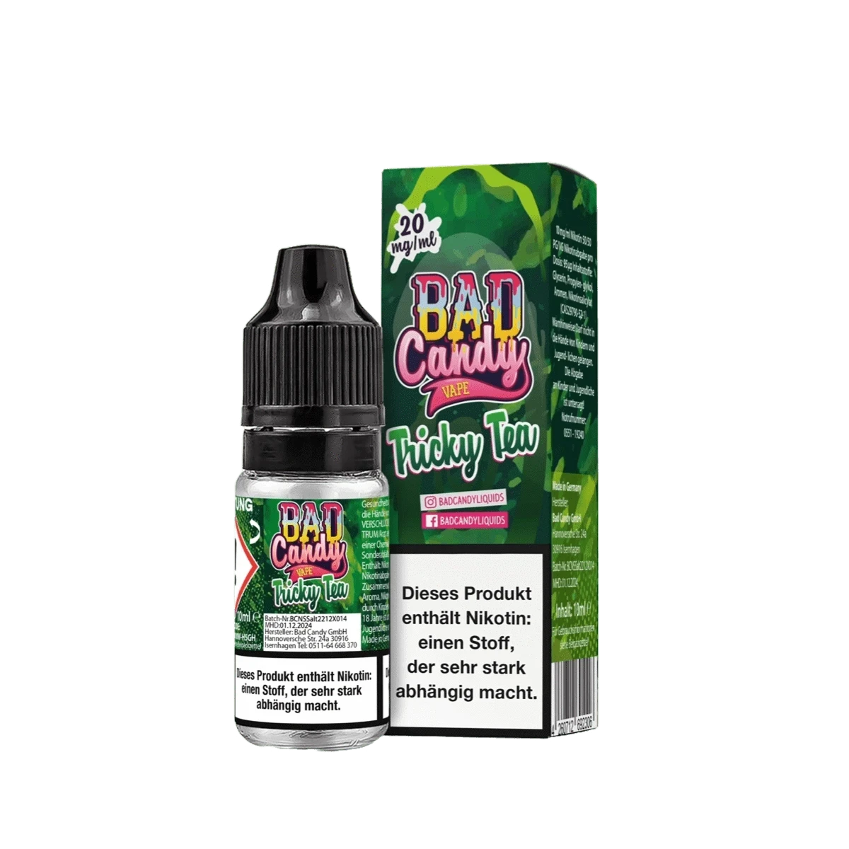 Bad Candy Tricky Tea E-Liquid mit grünem Tee, Birne und Mango. Genieße das perfekte Geschmackserlebnis für deine Sinne.