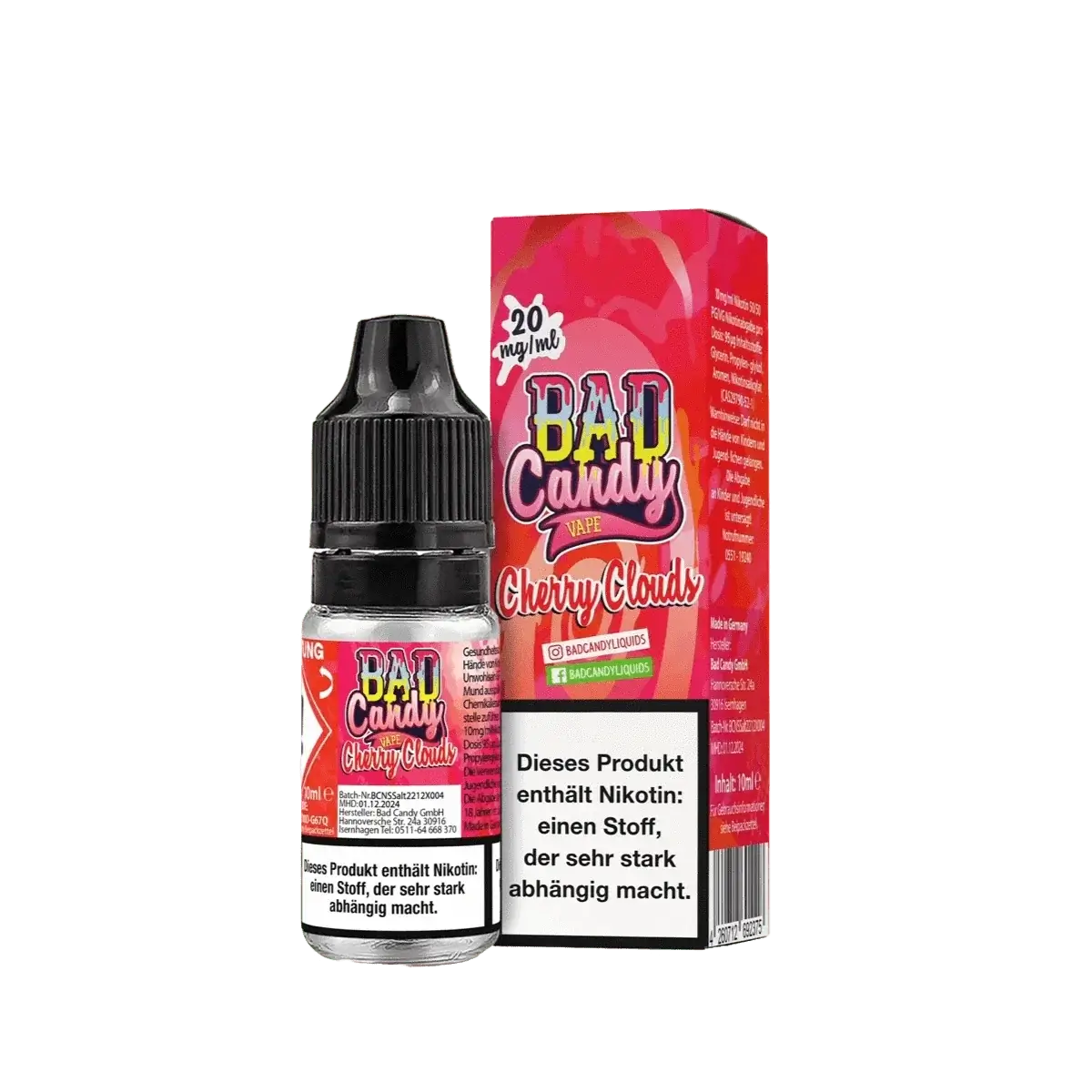 Bad Candy Cherry Clouds Liquid: süße Kirsche trifft auf spritzige Zitrone und Limette mit erfrischendem Menthol, 20 mg Nikotin