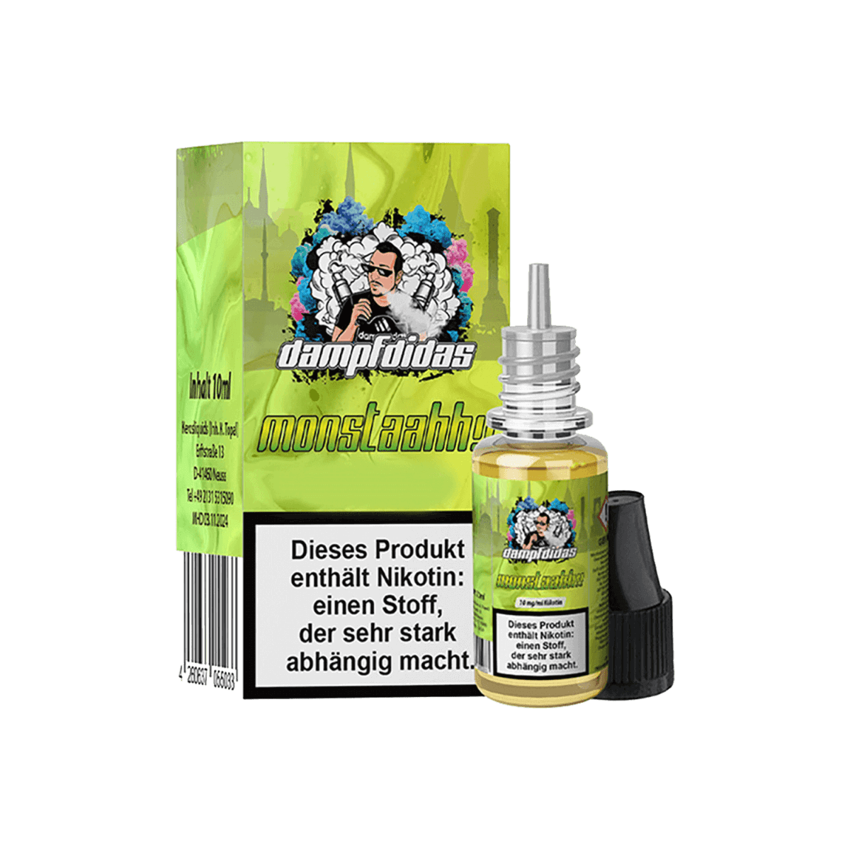 Ferhat San Energydrink Dampfdidas Monstaahh E-Liquid Flasche mit Verpackung, Nikotinsalz E-Juice für Pod-Systeme