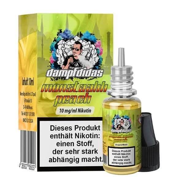 Dampfdidas Monstaahh Peach E-Liquid mit Pfirsich-Geschmack, 10mg Nikotinsalz für dein Pod-System.