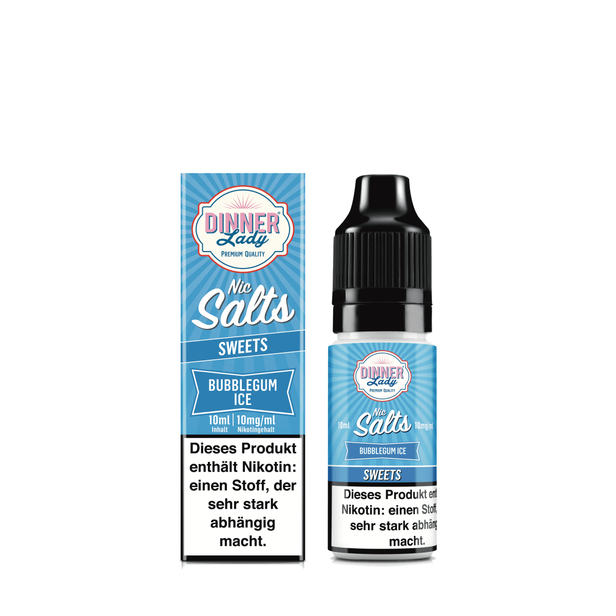 Entdecke Bubblegum Ice Nic Salts von Dinner Lady, das süßen Kaugummigeschmack mit kühlem Menthol für erfrischendes Dampferlebnis vereint.