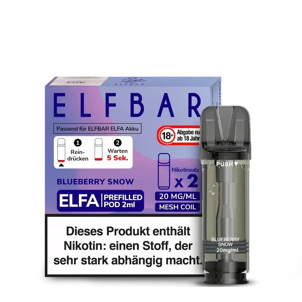 Elfa Pod Blueberry Snow Set mit Blaubeere-Menthol-Geschmack, 20mg/ml, für erfrischendes Dampfen. Enthält Nikotin, ab 18 Jahren.