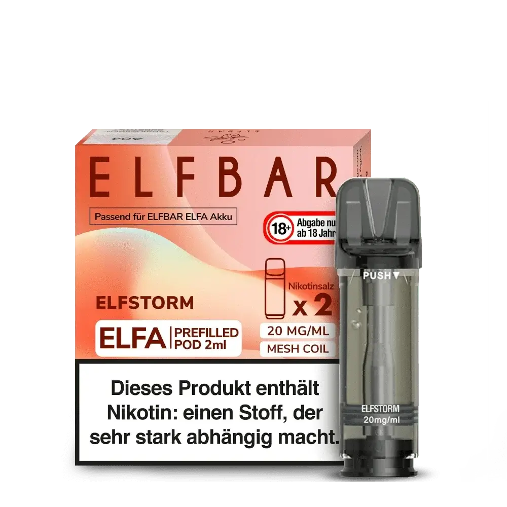 Elfa Pod 2er Set mit Energie-Drink-Geschmack und Nikotinhinweis. Perfekt für ein erfrischendes und energetisierendes Dampferlebnis.