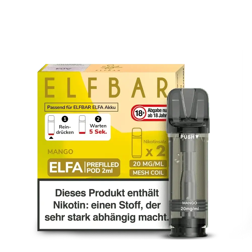 Elfa Pod Mango 2er Set mit süßem Aroma, perfekt für deinen Vape Pen Genuss.
