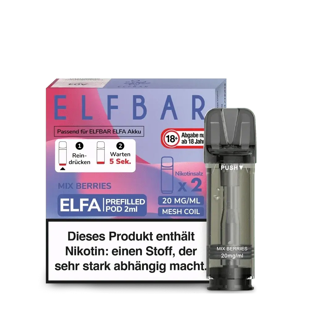 Entdecke den leckeren Mix aus Beeren mit Elfa Pod (2er Set) – ideal für ein süß-säuerliches Dampferlebnis, Nikotingehalt 20mg/ml.