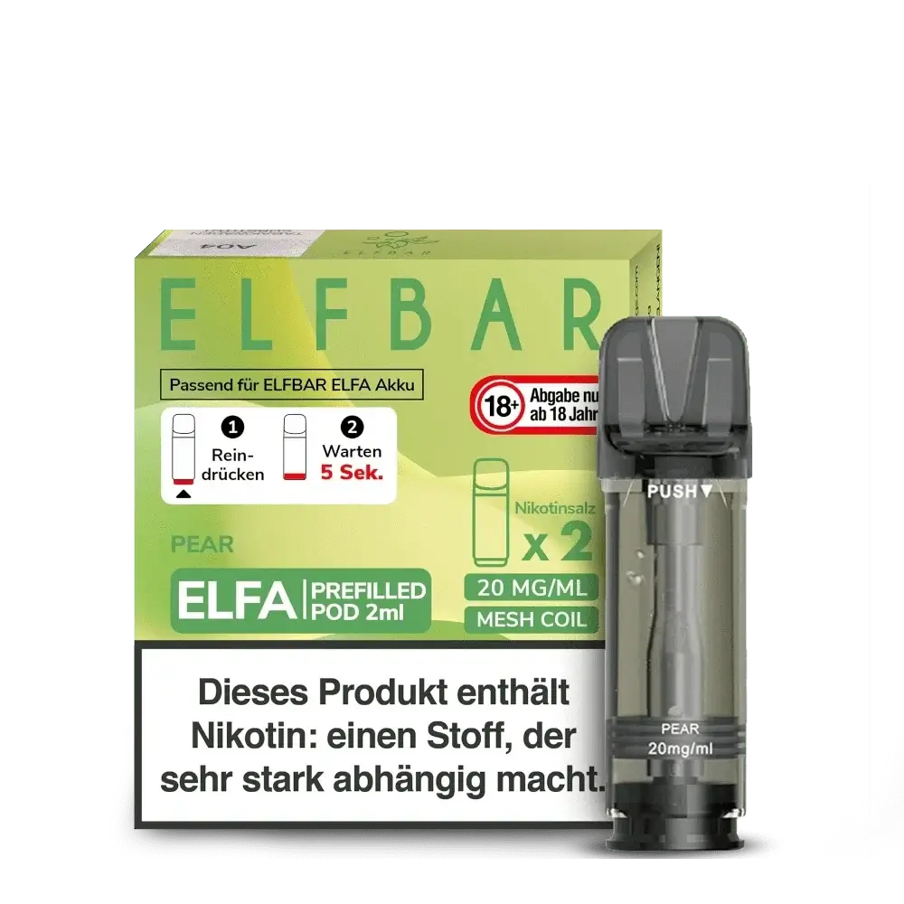Elfa Pod Pear Set - Saftiges Birnenaroma für dein Dampferlebnis. Enthält 20mg/ml Nikotin. Ideal für sanftes, geschmackvolles Dampfen.