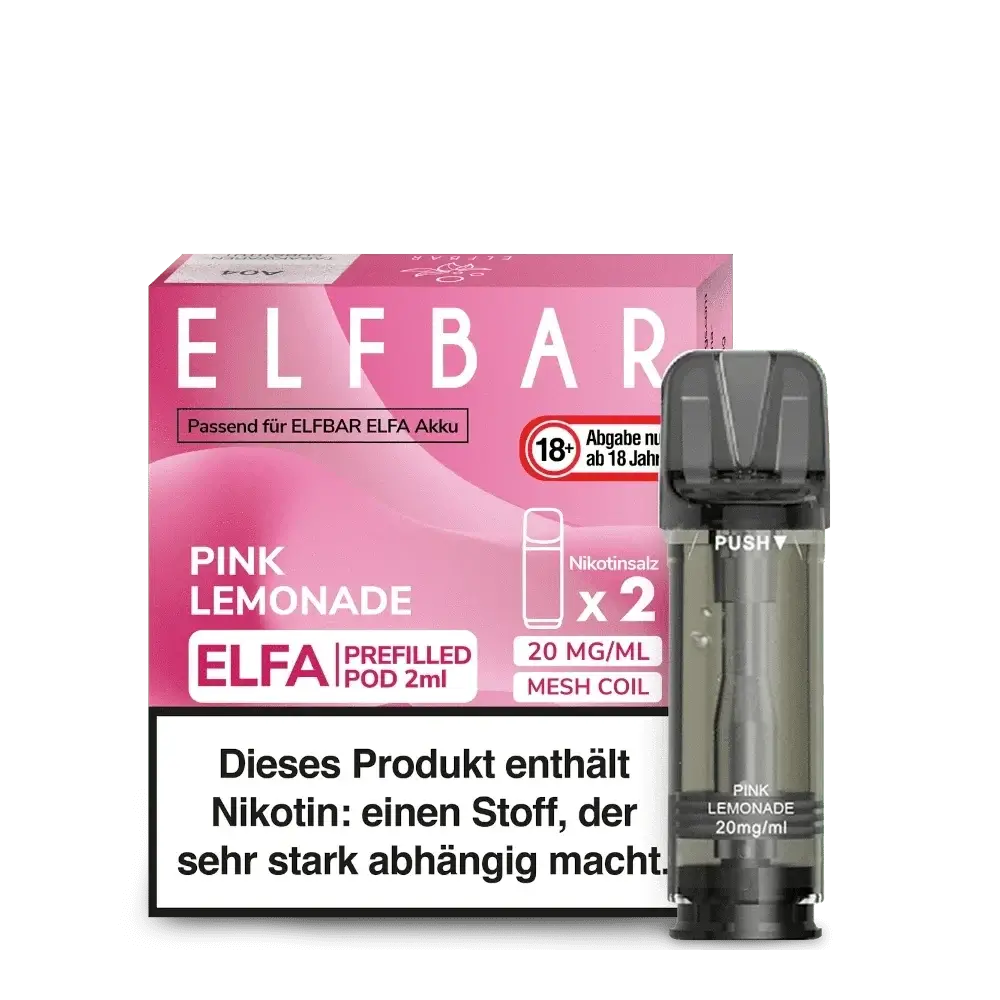 Elfa Pod 2er Set Pink Lemonade - erlebe den spritzigen Geschmack von pinker Limonade mit 20mg Nikotinsalz Pods.
