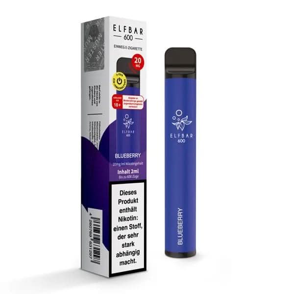 Elf Bar 600 CP (V1) Blueberry Vape Pen und Verpackung, erlebe den frischen Blaubeeregeschmack. Ideal für Fruchtliebhaber.