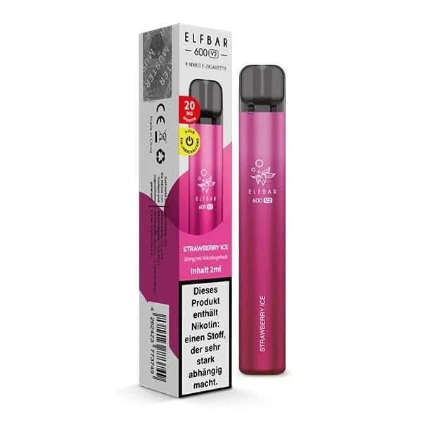 Elf Bar 600 V2 CP - Strawberry Ice Einweg E-Zigarette mit süßem Erdbeergeschmack und erfrischender Menthol-Note.