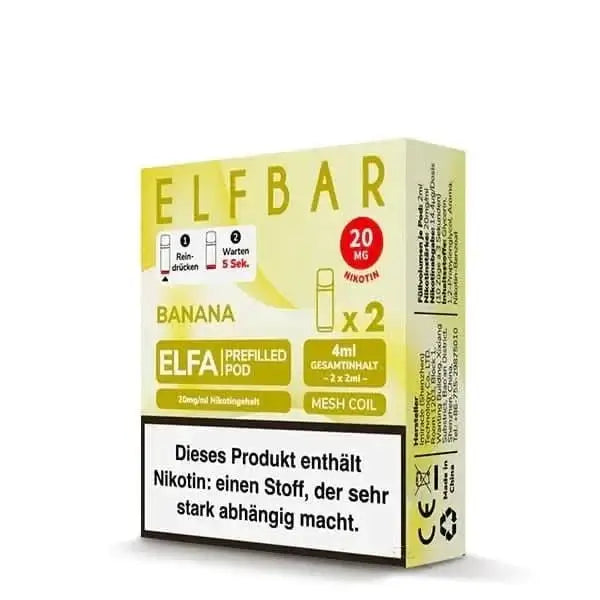 Elfa Pod 2er Set Banana für dein cremiges Bananen-Vape-Erlebnis, 20mg Nikotin, verspricht ein süßes und samtiges Aroma.