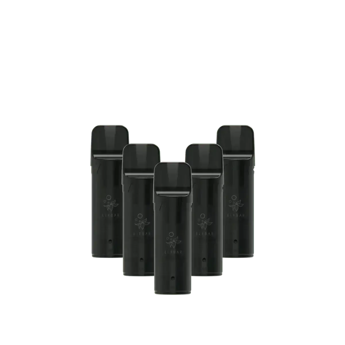 Schwarze Elfa Vape Pods stehen in Formation, für ein frisches Vape-Erlebnis. Perfekt für ein belebendes Menthol-Vergnügen.