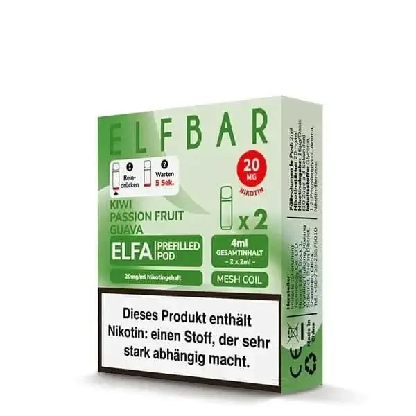 Elfa Pod 2er Set Kiwi Passionsfrucht Guave, tropisches Dampferlebnis mit 20mg Nikotin, ideal für Abenteuerlustige