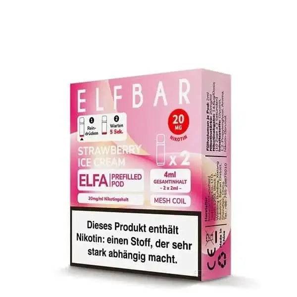 Elfa Pod 2er Set - Erdbeereis-Geschmack für angenehmes Dampferlebnis. Perfekte Wahl für eine süße Auszeit. Enthält Nikotin.