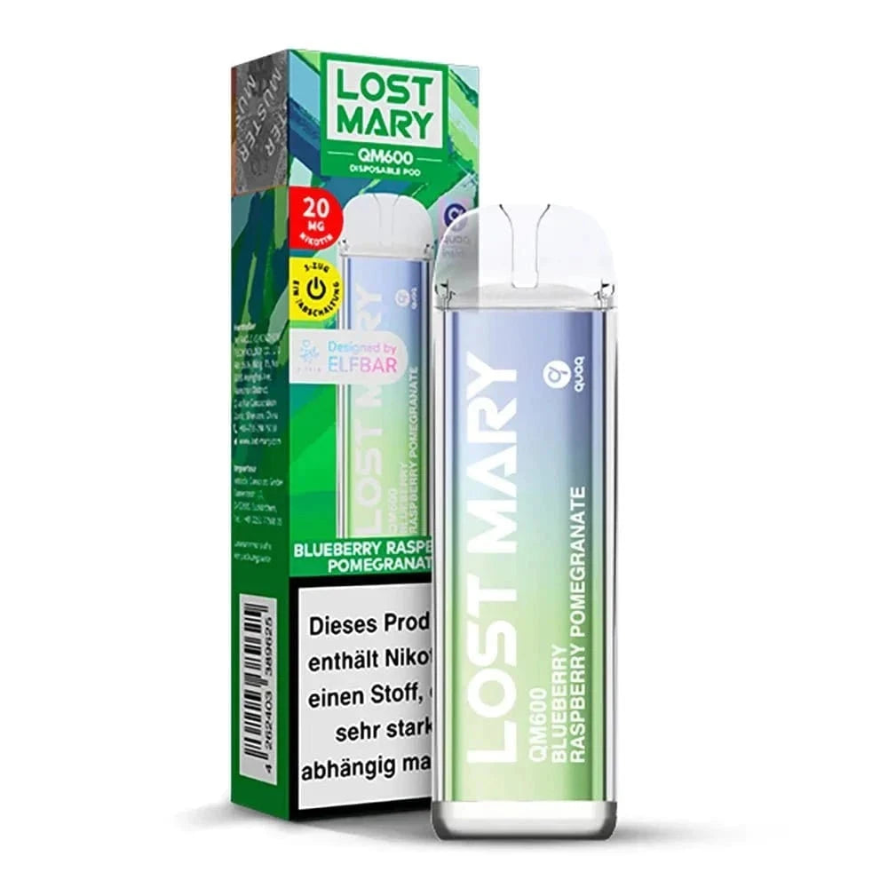 Genieße Lost Mary QM600 CP mit Blaubeere, Himbeere, Granatapfel – die perfekte süß-herbe Mischung für ein unvergleichliches Aroma-Erlebnis.
