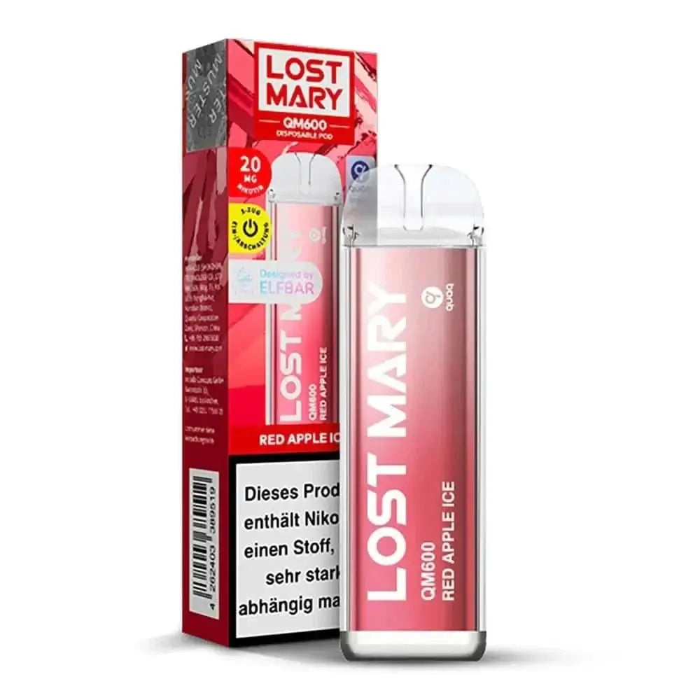 Elf Bar Lost Mary QM600 CP Red Apple Ice mit Apfel- und Mentholgeschmack, ideal für dich und erfrischende Dampfmomente.