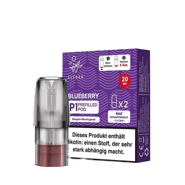 Elf Bar Mate 500 P1 Pod mit Blaubeergeschmack für eine süße, natürliche Blaubeererfahrung. Entdecke den Genuss! (2er Set)