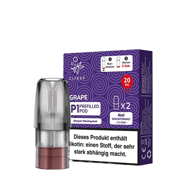 Elf Bar Mate 500 P1 Pod Grape (Traube) Zweier-Set mit intensivem Traubengeschmack für ein reichhaltiges Dampferlebnis.