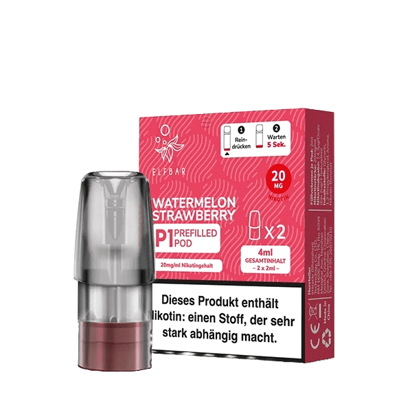 Elf Bar Mate 500 P1 Pod - Wassermelone Erdbeere, 2er Set für unwiderstehlichen Fruchtgenuss, sofort dampfbereit.