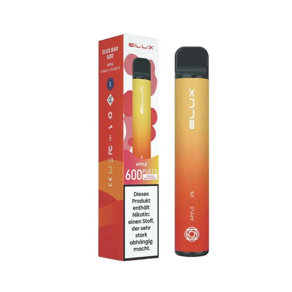 Elux Bar 600 Apfel E-Zigarette mit frischem, fruchtigem Apfelgeschmack. Entdecke den Sommer in jedem Zug! Perfekt für Apfel-Liebhaber.