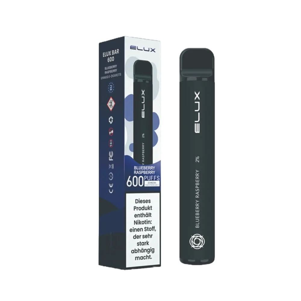 Elux Bar 600 Blueberry Raspberry E-Zigarette mit Verpackung, 600 Züge, erlebe den fruchtigen Geschmack von Blaubeeren und Himbeeren.