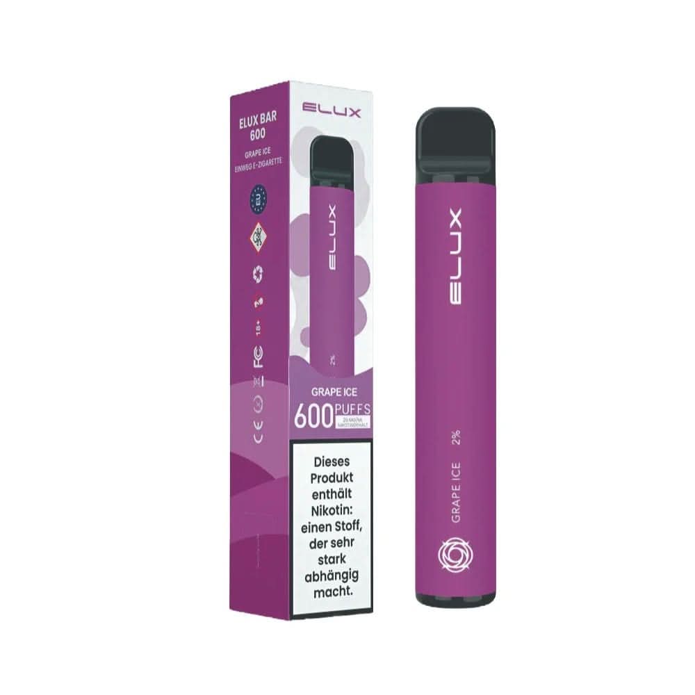Elux Bar 600 Grape Ice E-Zigarette mit Trauben-Menthol-Geschmack, perfekt für dich als Vape-Liebhaber, der Frische sucht.
