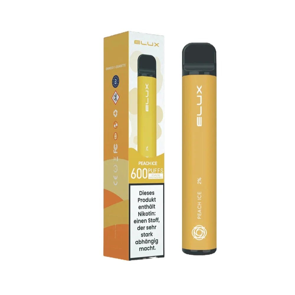 Elux Bar 600 - Peach Ice im sommerlichen Design mit pfirsich-kühlen Geschmack. Perfekt für deinen erfrischenden Vape-Genuss.