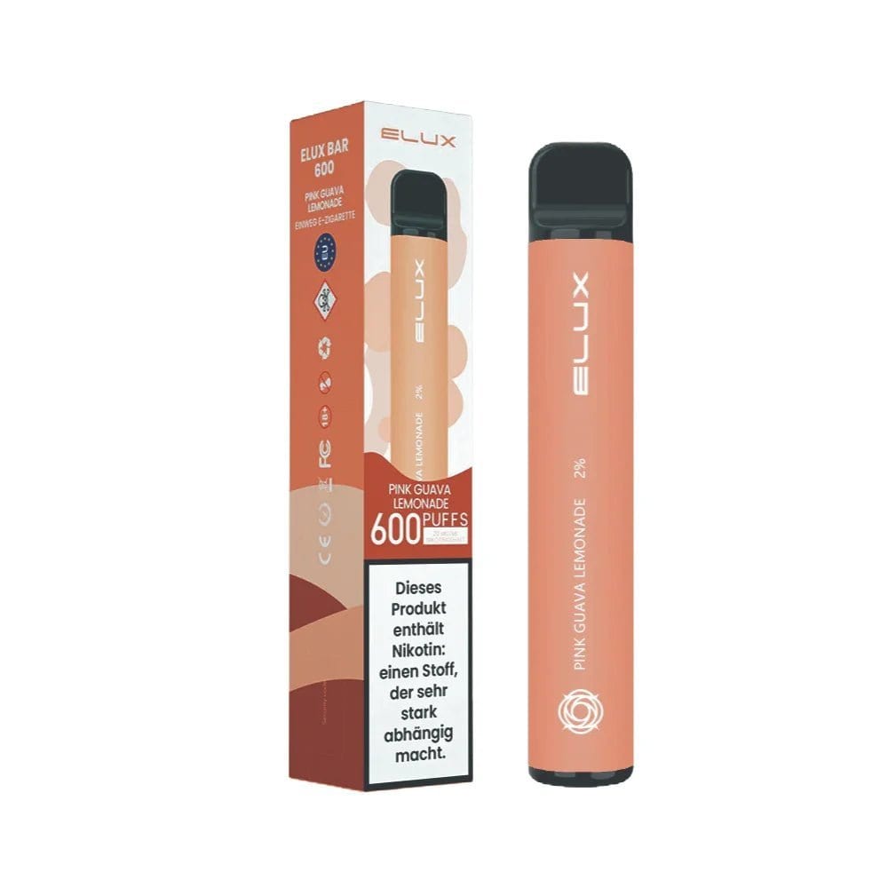 Elux Bar 600 Pink Guava Lemonade Einweg E-Zigarette mit exotischem Guavengeschmack und 600 Zügen zur Erfrischung.