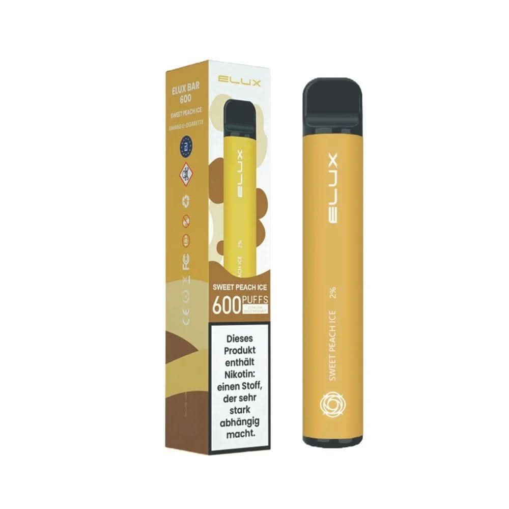 Alt Tag: Elux Bar 600 Sweet Peach Ice Einweg E-Zigarette mit süßem Pfirsich-Menthol Geschmack für erfrischenden Genuss
