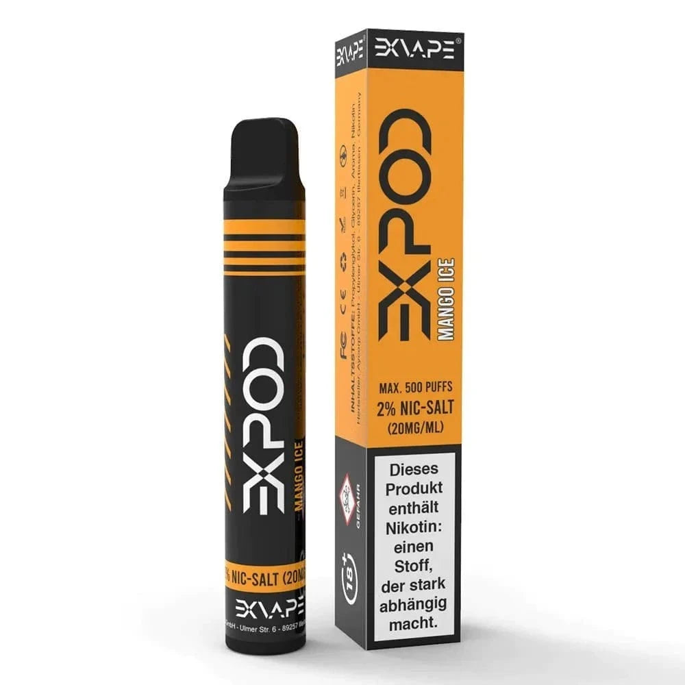 Vape-Pen eXpod - Mango Ice mit erfrischendem Mango-Menthol-Geschmack. Genieße tropische Noten und bis zu 500 Züge.