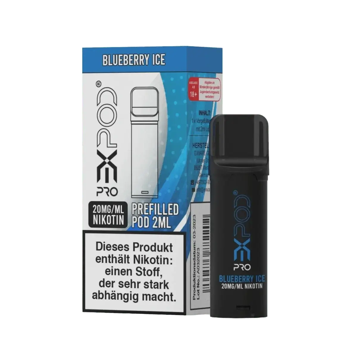 eXvape eXpod Pro Pod Blueberry Ice, präsentiere dich mit dem erfrischenden Mix aus Blaubeere und Menthol, perfekt für deinen Tag.