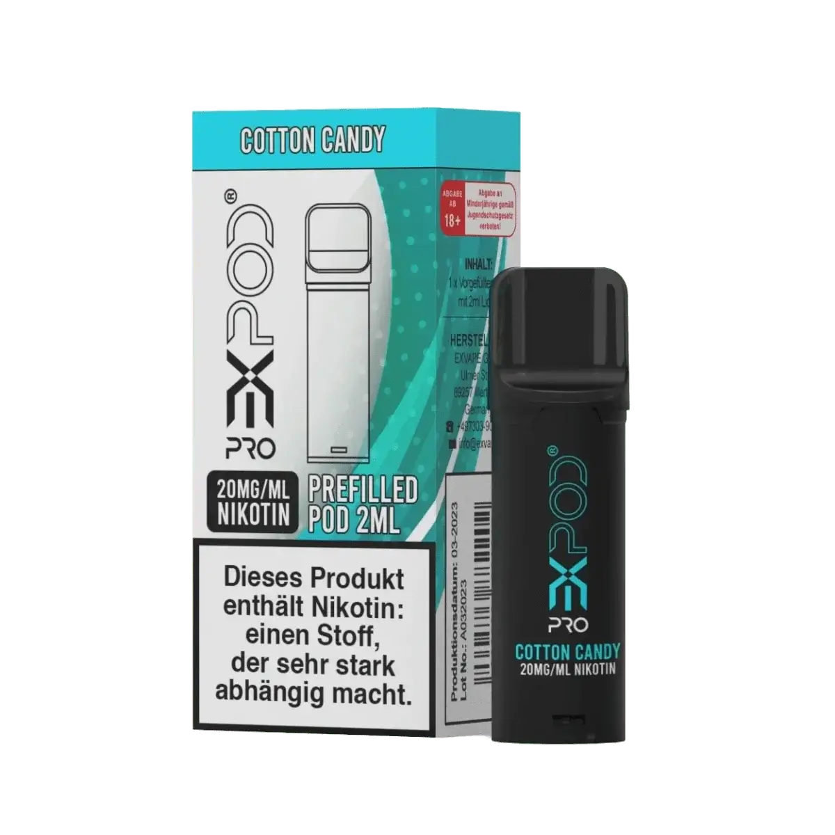 eXpod Pro Pod Cotton Candy Geschmack, 2ml Nikotin-Patrone für süße Auszeiten.