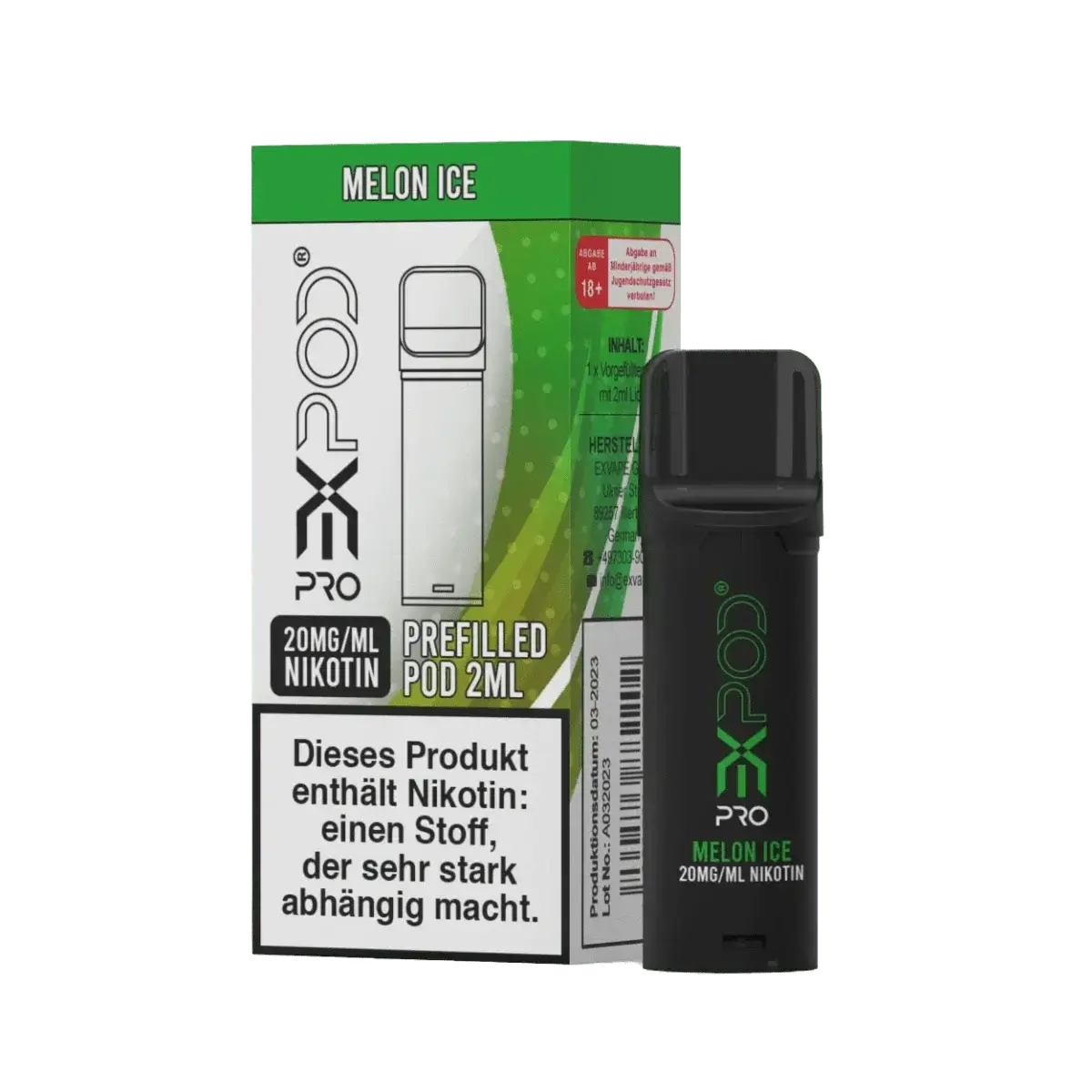 Alt Tag: Genieße den eXpod Pro Pod Melon Ice mit erfrischendem Melone-Menthol-Geschmack, 20mg Nikotin, ideal für heiße Sommertage.