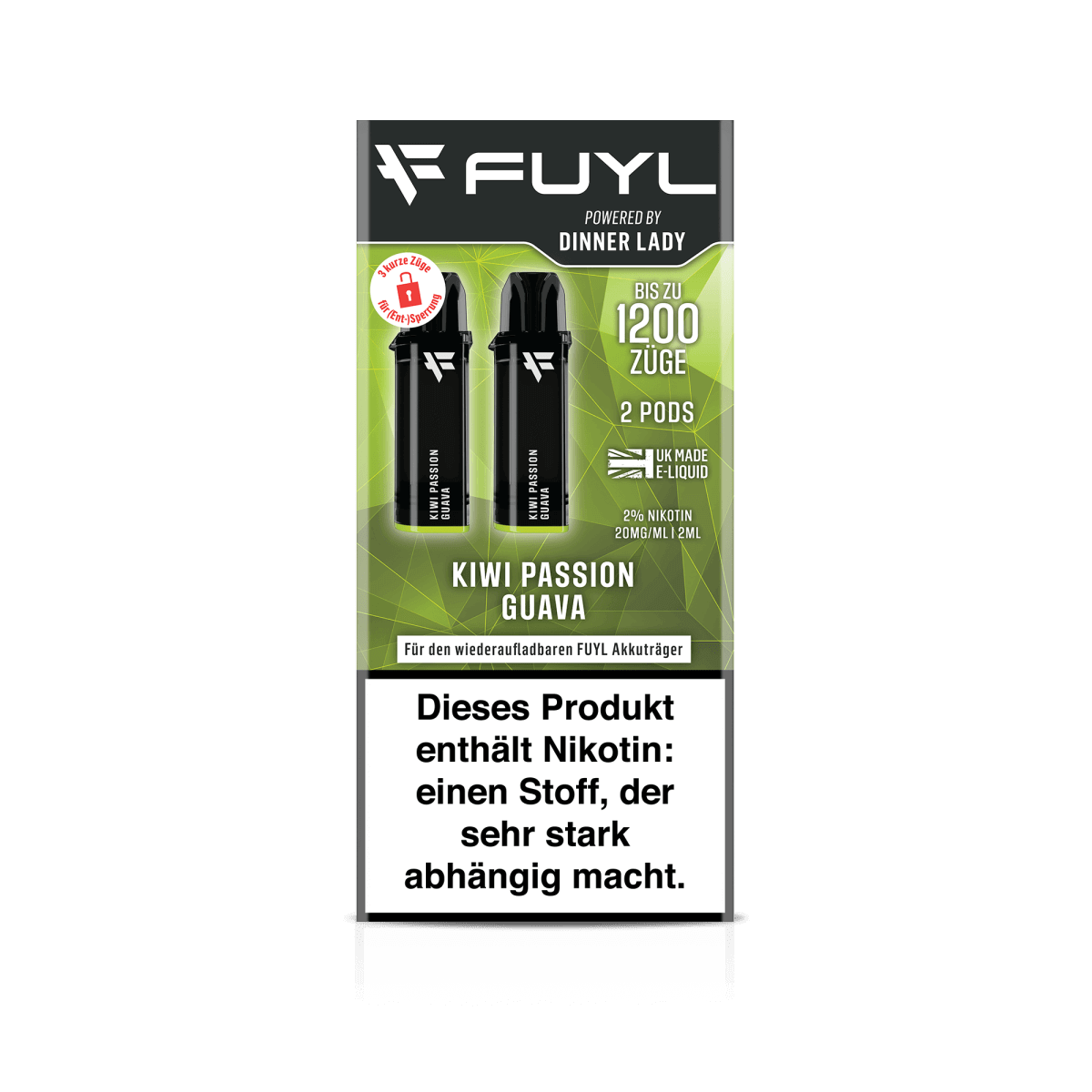 Alt Tag: Fuyl Pod 2er Set mit Kiwi Passionsfrucht Guave Geschmack, verspricht exotische Aromen und bis zu 1200 Züge.