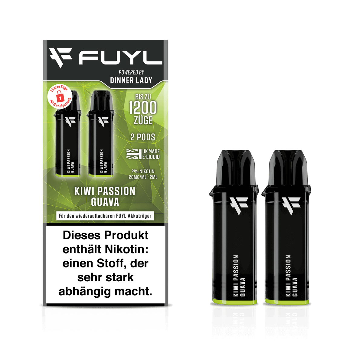 Genieße den Kiwi Passion Guava Fuyl Pod: Erfrischende Exotik für bis zu 1200 Züge!