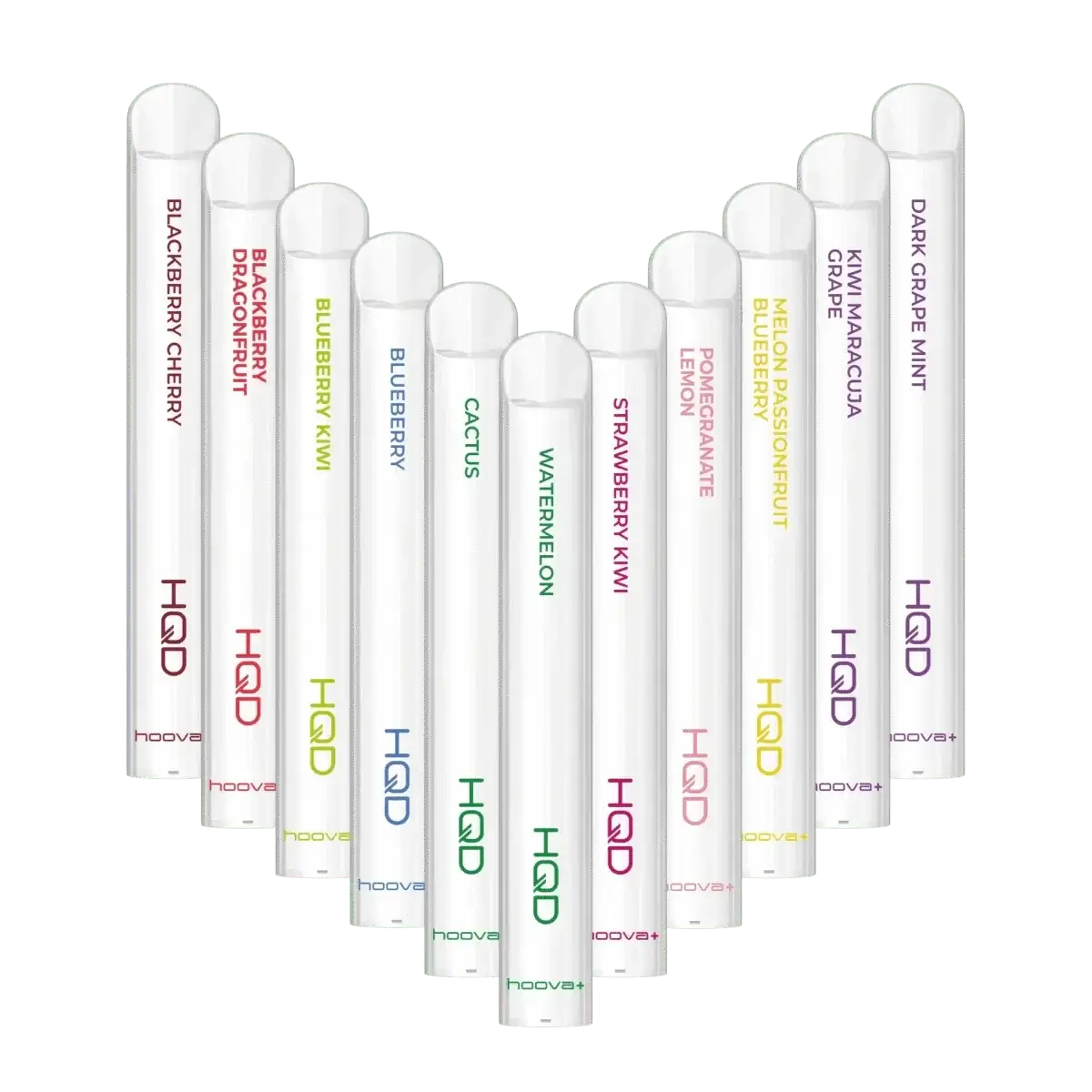 Vielfalt der HQD Hoova Plus Vapes mit fruchtigen Geschmacksrichtungen wie Granatapfel Zitrone, perfekt für dein entspanntes Dampferlebnis.