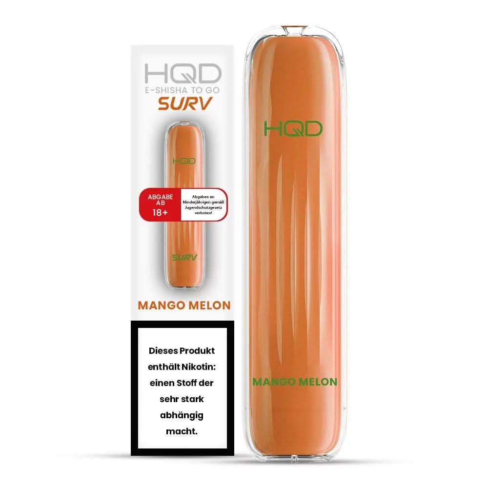 HQD Surv Mango Melon Einweg E-Zigarette, erfrischender Mango-Melonen-Geschmack, ideal für lockeren Fruchtgenuss. Abbildung des Produkts.