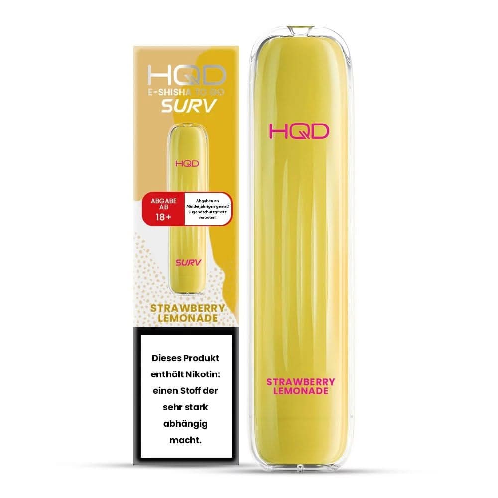 Genieße die HQD Surv E-Shisha mit spritzigem Erdbeerlimonade-Geschmack für ein fruchtiges Dampferlebnis.