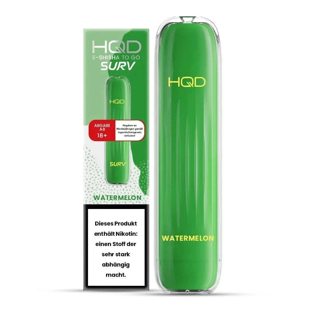 HQD Surv E-Shisha im Wassermelone-Geschmack, erfrischend und fruchtig für heiße Sommertage. Perfekt für ein süßes Geschmackserlebnis.