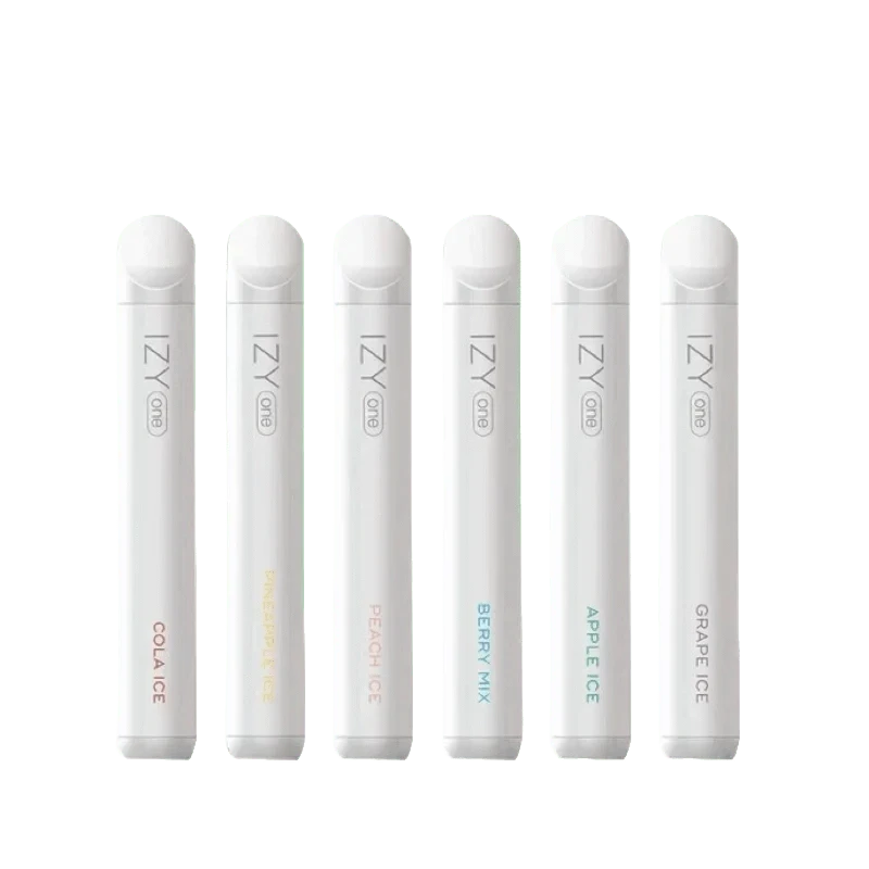 Sechs Izy One Vape-Pens in verschiedenen Geschmacksrichtungen, perfekt für erfrischenden, fruchtigen Dampfgenuss.
