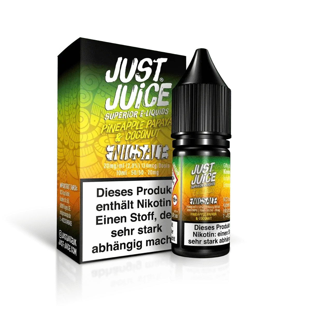 Venturo Just Juice - Exotische Mischung aus Ananas, Papaya und Kokos für dein tropisches Dampferlebnis. Nikotinsalz E-Liquid.