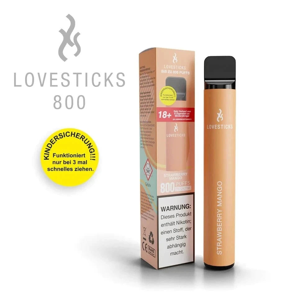 Entdecke die Lovesticks 800: Einweg E-Zigarette mit Geschmack Strawberry Mango, perfekt für stilvollen Genuss unterwegs.