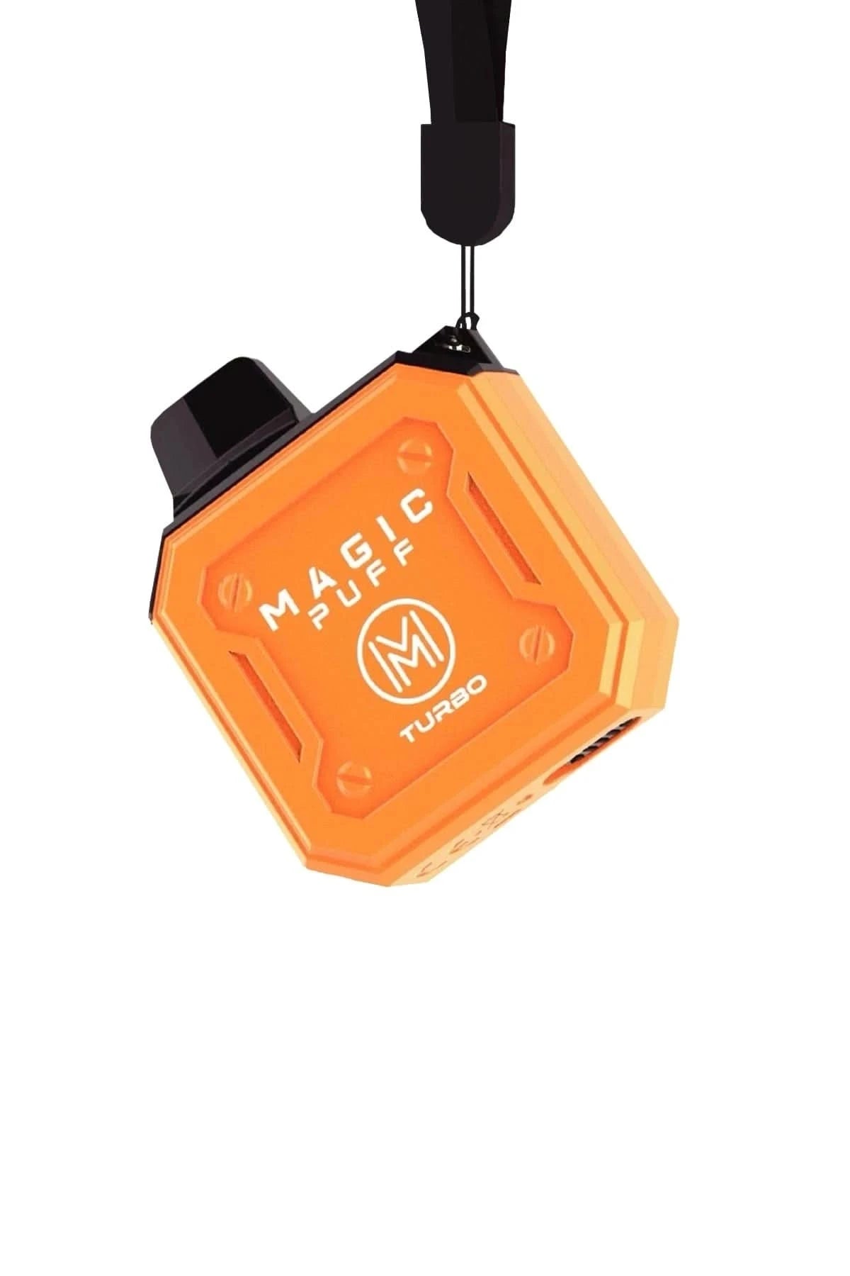 Orange Magic Puff Turbo Einweg E-Zigarette vor weißem Hintergrund, perfekter Begleiter für ein spielerisches Dampferlebnis.